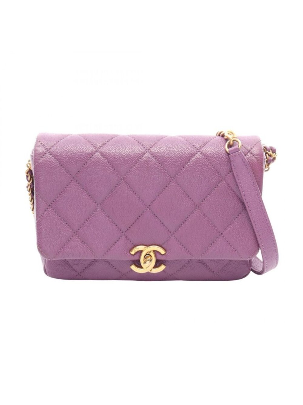 Chanel Shoulder Bag Quilted Small Flap Purple Calf Chain